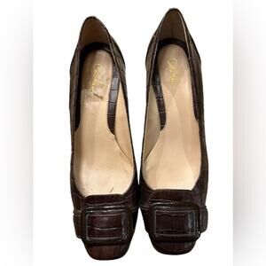 Cole Haan Women’s Size 8.5 Brown Leather Crocodile Print Kitten Heel Pumps